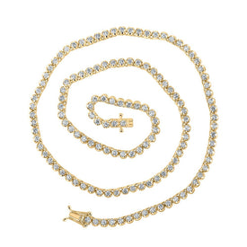 14kt Yellow Gold Men's Round Diamond Tennis Chain Necklace - 4-3/8 Cttw - Top View