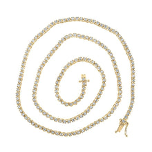 Load image into Gallery viewer, 14kt Yellow Gold Men's Round Diamond Tennis Chain Necklace - 3-1/4 Cttw - Top View