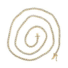 14kt Yellow Gold Men's Round Diamond Tennis Chain Necklace - 3-1/4 Cttw - Top View