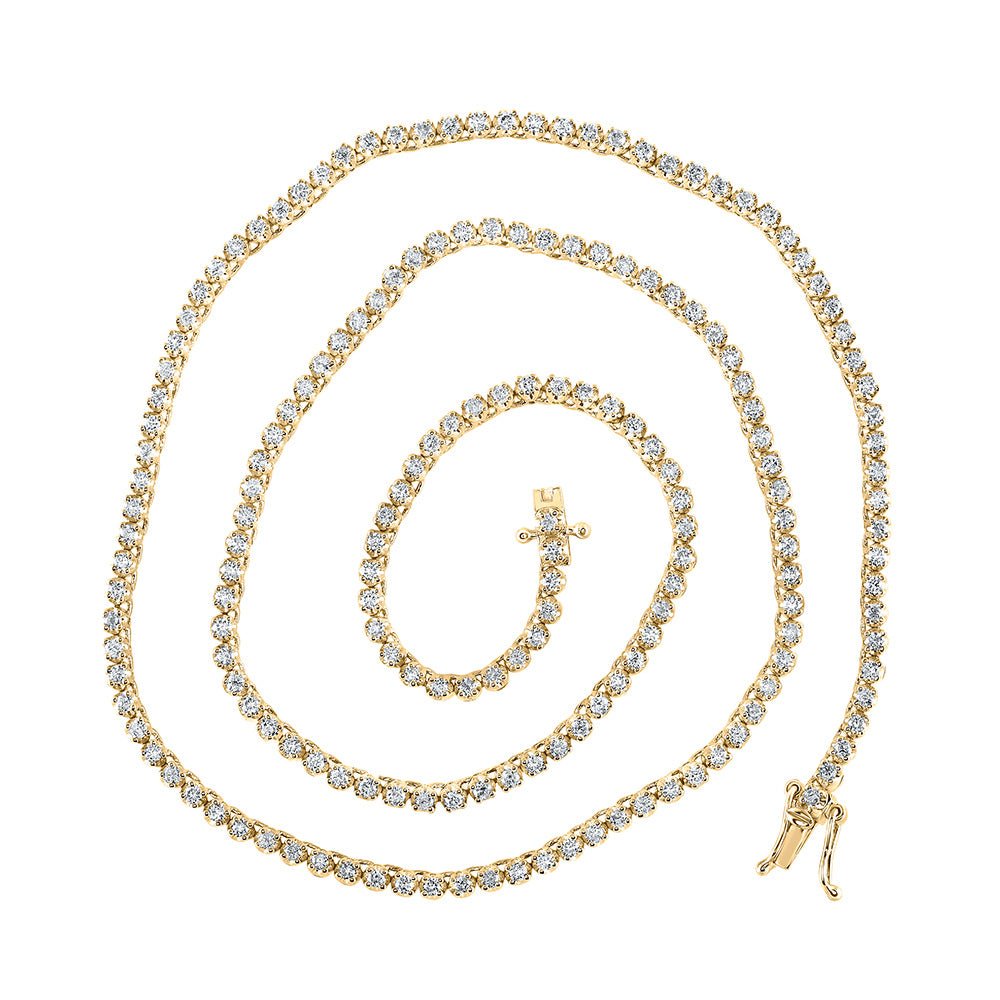 Men's Necklaces | 14kt Yellow Gold Mens Round Diamond 18-inch Tennis Chain Necklace 3-1/4 Cttw | Splendid Jewellery GND