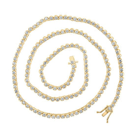 14kt Yellow Gold Men's Round Diamond Tennis Chain Necklace - Captivating Elegance - Top View