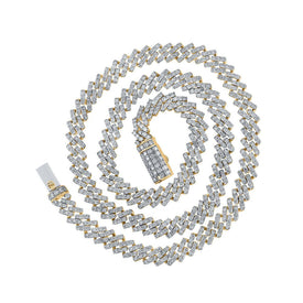 14kt Yellow Gold Men's Round Diamond 22-inch Cuban Link Chain Necklace - A Dazzling Statement Piece - Top View