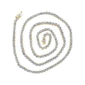 14kt Yellow Gold Men's Round Diamond 24-inch Link Chain Necklace - 11 Cttw - Top View