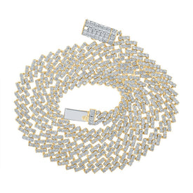 14kt Yellow Gold Men's Round Diamond Cuban 24-inch Chain Necklace - Exquisite Brilliance - Top View