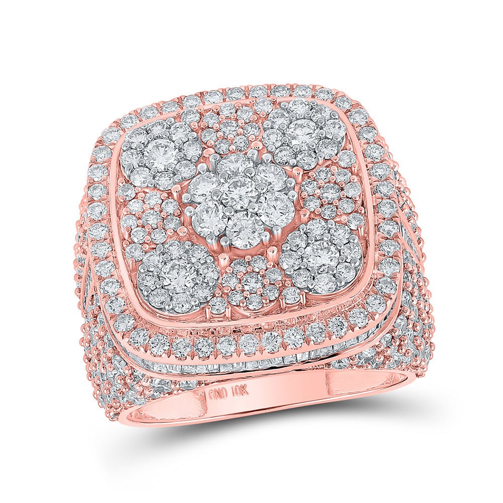 Men's Rings | 10kt Rose Gold Mens Baguette Diamond Square Flower Cluster Ring 5-1/4 Cttw | Splendid Jewellery GND