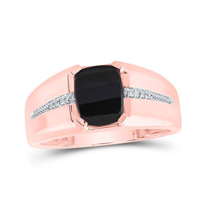 Men's Rings | 10kt Rose Gold Mens Cushion Onyx Diamond Band Ring 2 Cttw | Splendid Jewellery GND