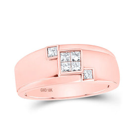 Splendid Jewellery 10kt Rose Gold Mens Princess Diamond Band Ring 3/8 Cttw - Alternate view 1 from Splendid Jewellery