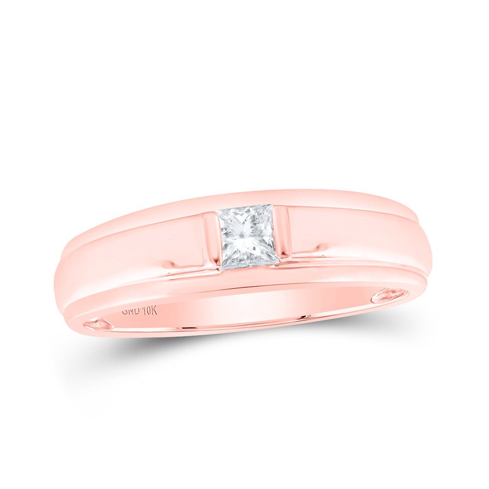 Men's Rings | 10kt Rose Gold Mens Princess Diamond Solitaire Band Ring 1/3 Cttw | Splendid Jewellery GND