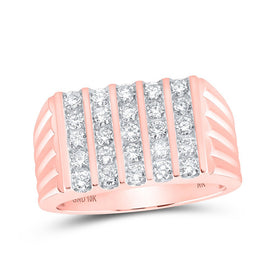 Exquisite 10kt Rose Gold Mens Diamond 5-Row Band Ring - 1 Cttw - Alternate view 1 from Splendid Jewellery