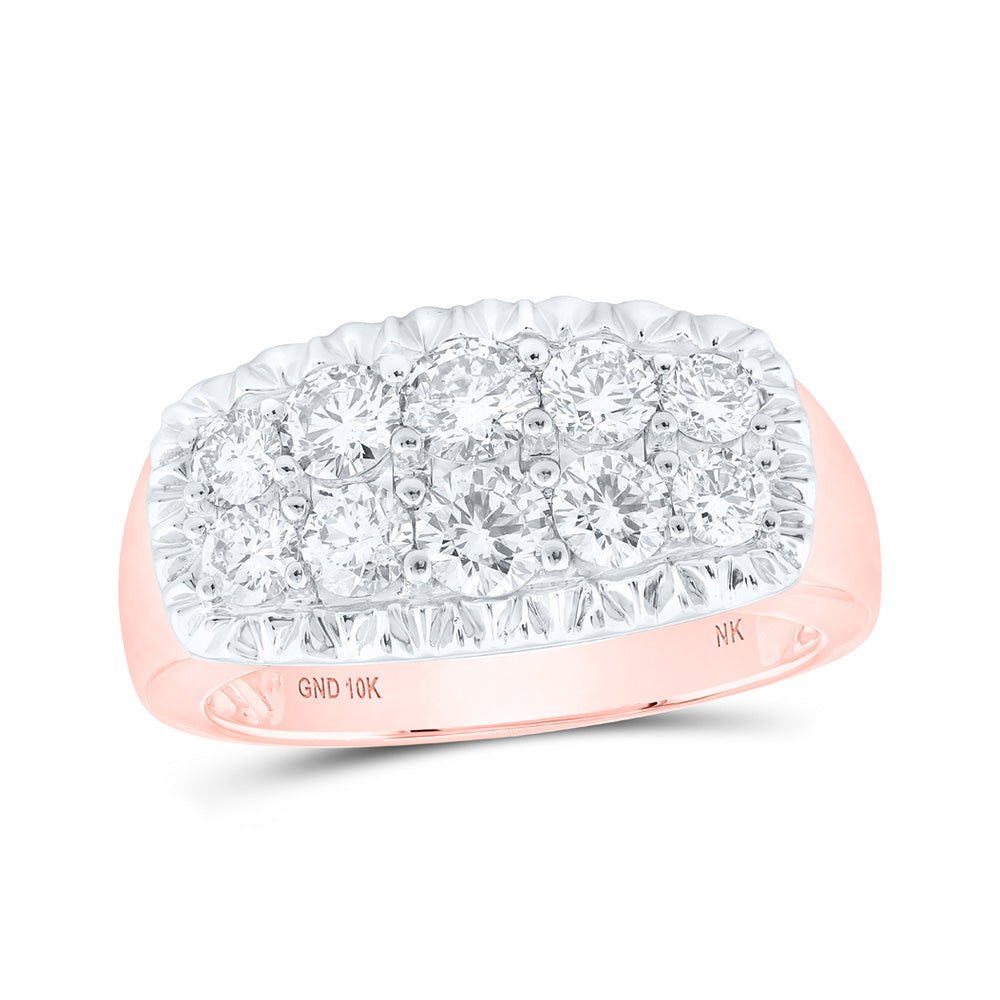 Men's Rings | 10kt Rose Gold Mens Round Diamond Cluster Band Ring 2 Cttw | Splendid Jewellery GND