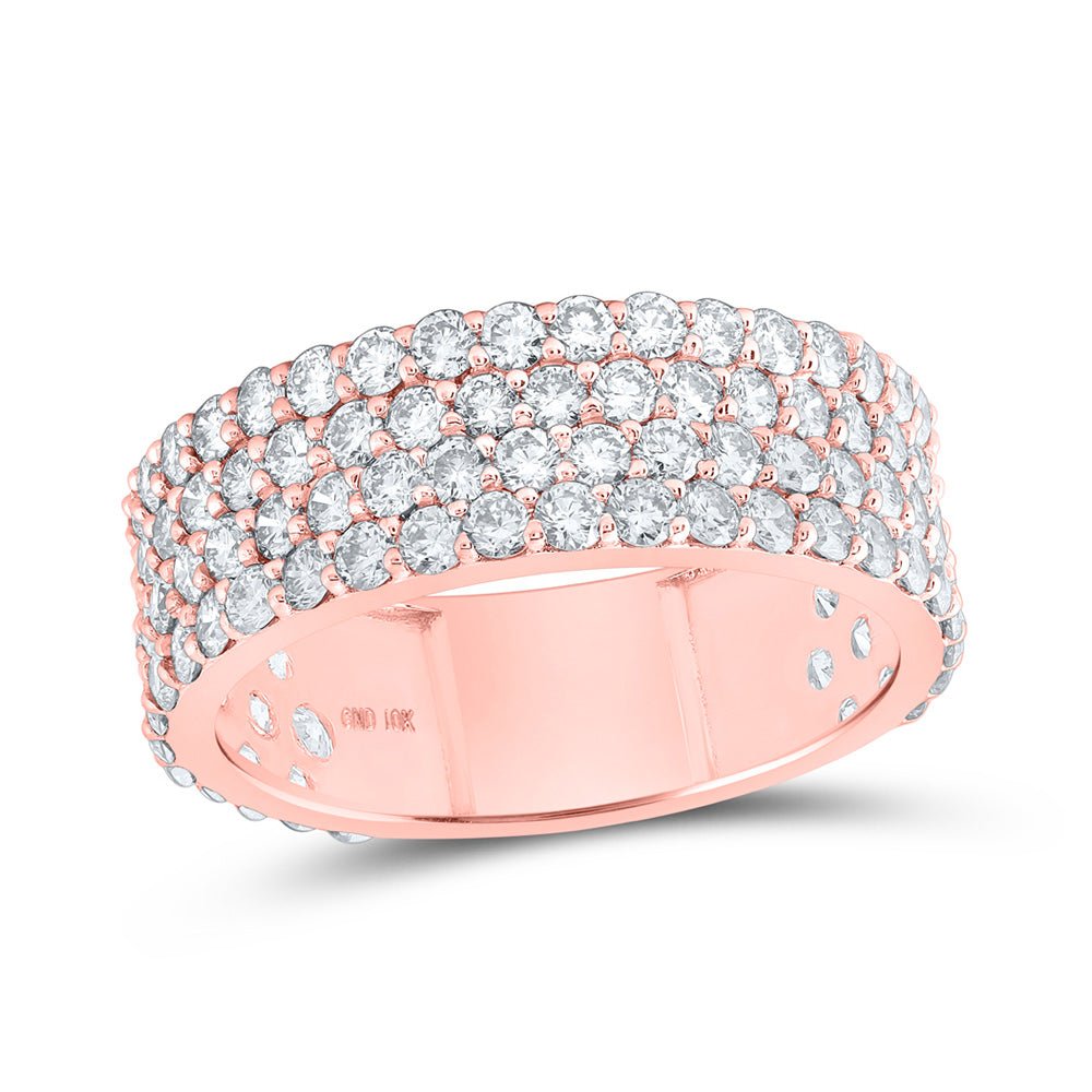 Men's Rings | 10kt Rose Gold Mens Round Diamond Pave 4-Row Band Ring 3-3/8 Cttw | Splendid Jewellery GND