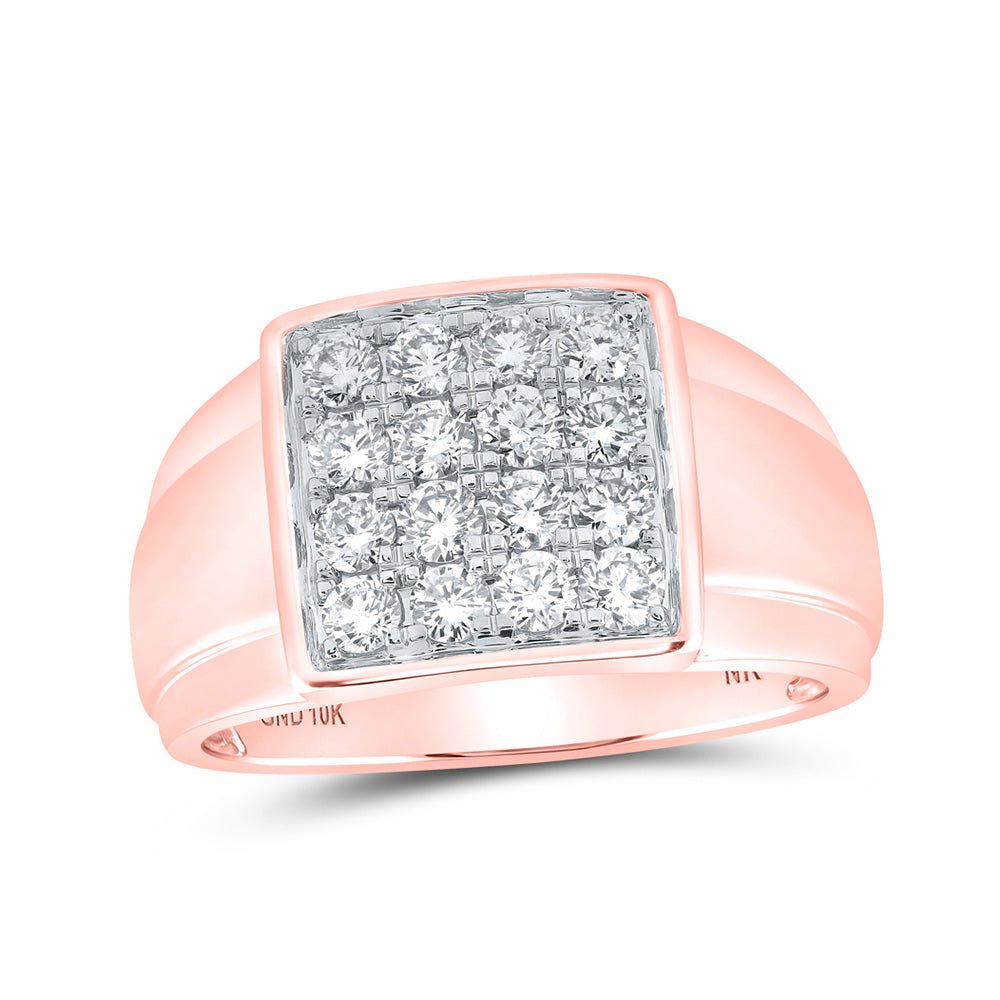 Men's Rings | 10kt Rose Gold Mens Round Diamond Square Ring 1 Cttw | Splendid Jewellery GND