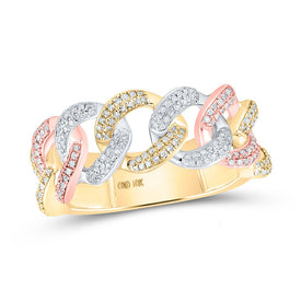 Tri-Tone Gold Mens Round Diamond Cuban Link Band Ring - A Dazzling Statement Piece - Alternate view 1 from Splendid Jewellery