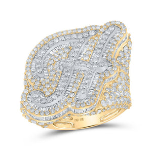 Men's Rings | 10kt Two-tone Gold Mens Baguette Diamond H Initial Letter Ring 9 Cttw | Splendid Jewellery GND