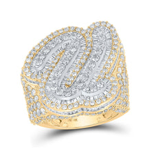 Load image into Gallery viewer, 10kt Two-tone Gold Men&#39;s Baguette Diamond U Initial Letter Ring - 7-7/8 Cttw | Splendid Jewellery - Alternate view 1 from Splendid Jewellery