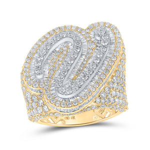 Men's Rings | 10kt Two-tone Gold Mens Baguette Diamond V Initial Letter Ring 7 Cttw | Splendid Jewellery GND