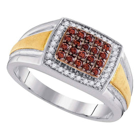 10kt Two-tone Gold Men's Round Brown Diamond Square Cluster Ring 1/2 Cttw | Exquisite Jewellery - Alternate view 1 from Splendid Jewellery