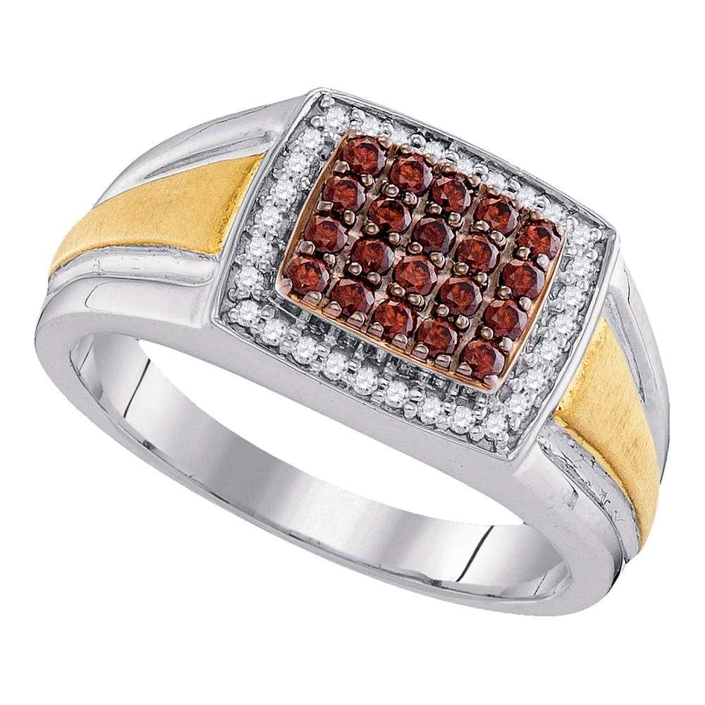 Men's Rings | 10kt Two-tone Gold Mens Round Brown Diamond Square Cluster Ring 1/2 Cttw | Splendid Jewellery GND