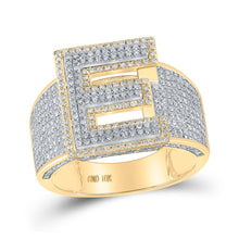 Load image into Gallery viewer, 10kt Two-tone Gold Mens Round Diamond E Initial Letter Ring 1-1/5 Cttw - Alternate view 1 from Splendid Jewellery