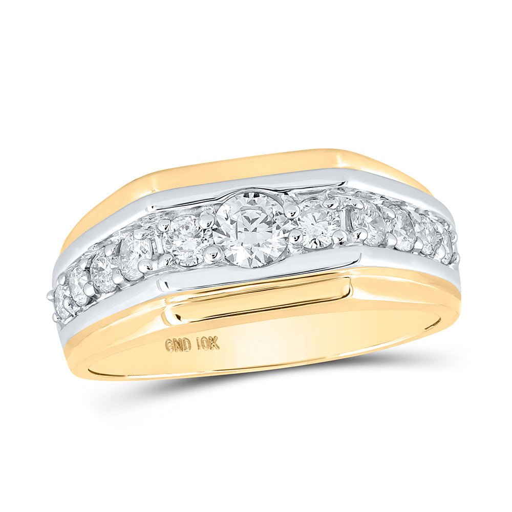 Men's Rings | 10kt Two-tone Gold Mens Round Diamond Graduated Band Ring 1 Cttw | Splendid Jewellery GND