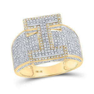 Men's Rings | 10kt Two-tone Gold Mens Round Diamond I Initial Letter Ring 1-1/5 Cttw | Splendid Jewellery GND