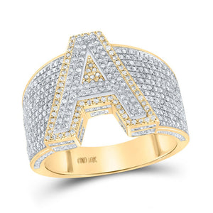 Men's Rings | 10kt Two-tone Gold Mens Round Diamond Initial A Letter Ring 1-1/4 Cttw | Splendid Jewellery GND