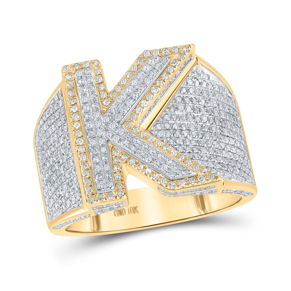 Men's Rings | 10kt Two-tone Gold Mens Round Diamond Initial K Letter Ring 1-1/5 Cttw | Splendid Jewellery GND