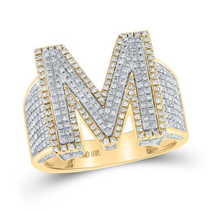 Men's Rings | 10kt Two-tone Gold Mens Round Diamond Initial M Letter Ring 1-1/5 Cttw | Splendid Jewellery GND