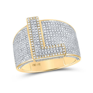 Men's Rings | 10kt Two-tone Gold Mens Round Diamond L Initial Letter Ring 1-1/5 Cttw | Splendid Jewellery GND