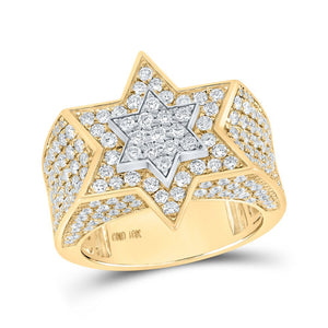 Men's Rings | 10kt Two-tone Gold Mens Round Diamond Magen David Star Ring 3-3/8 Cttw | Splendid Jewellery GND