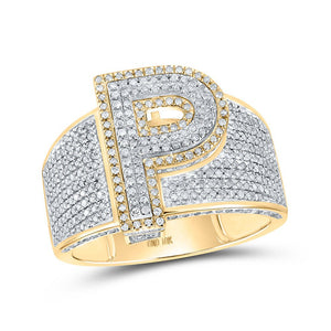 Men's Rings | 10kt Two-tone Gold Mens Round Diamond P Initial Letter Ring 1 Cttw | Splendid Jewellery GND