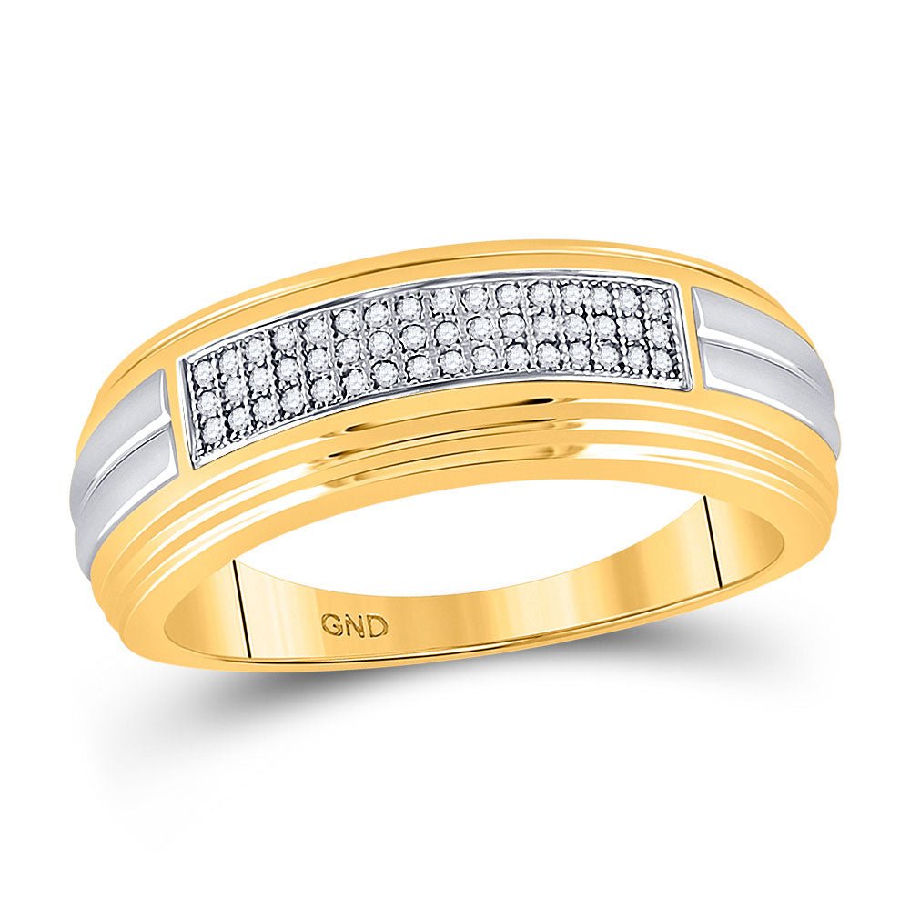 Men's Rings | 10kt Two-tone Gold Mens Round Diamond Pave Band Ring 1/6 Cttw | Splendid Jewellery GND