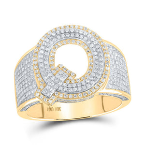 Men's Rings | 10kt Two-tone Gold Mens Round Diamond Q Initial Letter Ring 1 Cttw | Splendid Jewellery GND