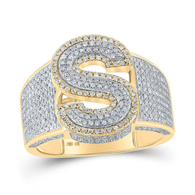 Splendid Jewellery 10kt Two-tone Gold Mens Round Diamond S Initial Letter Ring 1 Cttw - Alternate view 1 from Splendid Jewellery