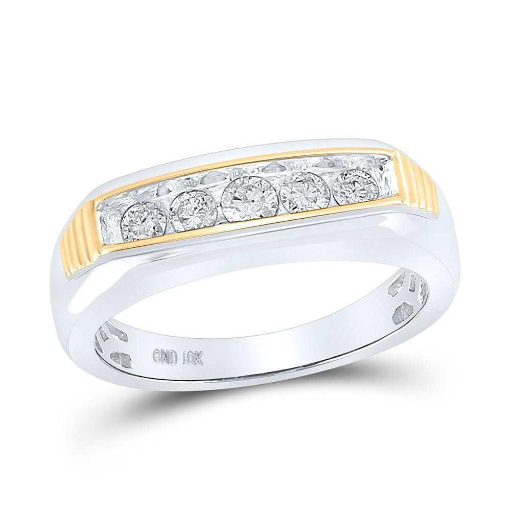 Men's Rings | 10kt Two-tone Gold Mens Round Diamond Single Row Band Ring 1/2 Cttw | Splendid Jewellery GND