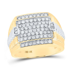 Men's Rings | 10kt Two-tone Gold Mens Round Diamond Square Ring 1 Cttw | Splendid Jewellery GND