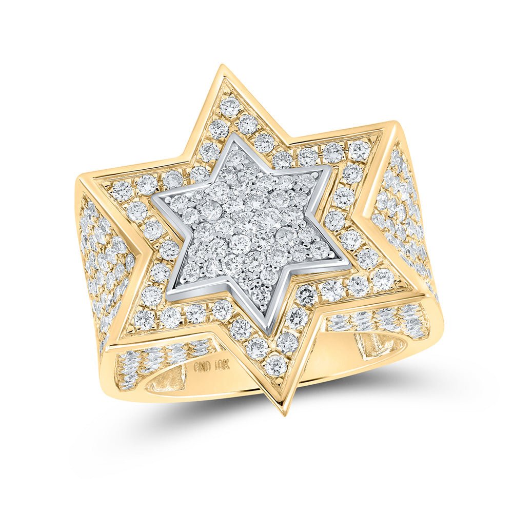 Men's Rings | 10kt Two-tone Gold Mens Round Diamond Star of David Ring 4-1/2 Cttw | Splendid Jewellery GND