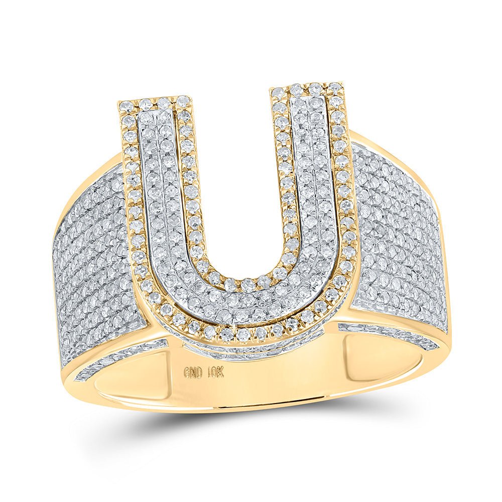 Men's Rings | 10kt Two-tone Gold Mens Round Diamond U Initial Letter Ring 1 Cttw | Splendid Jewellery GND