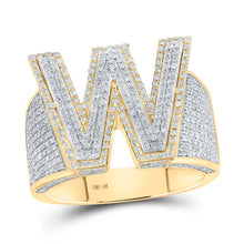 Load image into Gallery viewer, 10kt Two-tone Gold Men&#39;s Round Diamond W Initial Letter Ring - 1-1/3 Cttw | Splendid Jewellery - Alternate view 1 from Splendid Jewellery