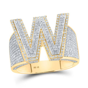 Men's Rings | 10kt Two-tone Gold Mens Round Diamond W Initial Letter Ring 1-1/3 Cttw | Splendid Jewellery GND