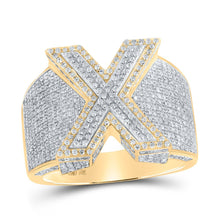 Load image into Gallery viewer, 10kt Two-tone Gold Men&#39;s Round Diamond X Initial Letter Ring 1-3/8 Cttw | Splendid Jewellery - Alternate view 1 from Splendid Jewellery