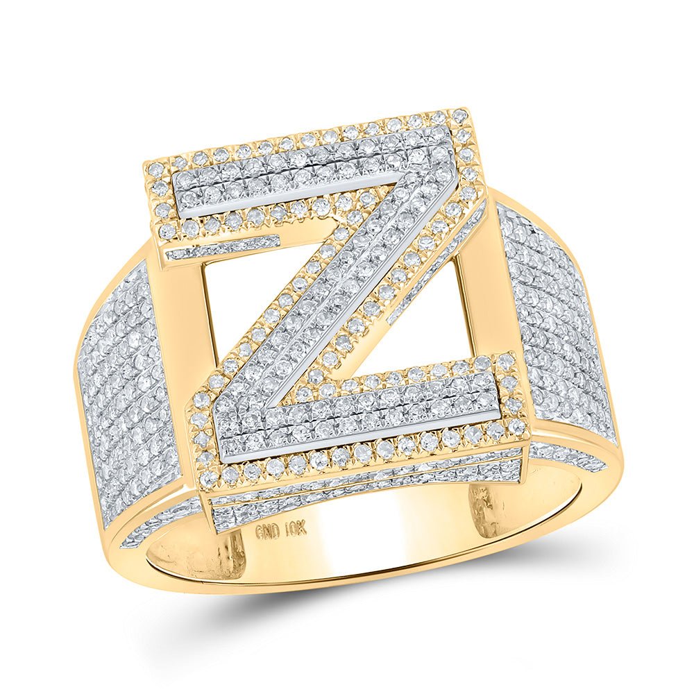 Men's Rings | 10kt Two-tone Gold Mens Round Diamond Z Initial Letter Ring 1 Cttw | Splendid Jewellery GND