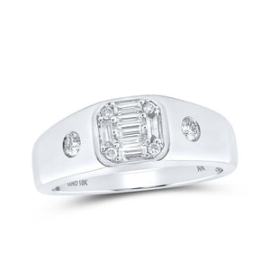 Men's Rings | 10kt White Gold Mens Baguette Diamond Band Ring 3/8 Cttw | Splendid Jewellery GND