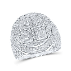 Men's Rings | 10kt White Gold Mens Baguette Diamond Circle Ring 3-7/8 Cttw | Splendid Jewellery GND