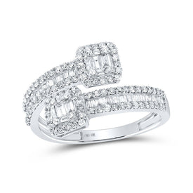 10kt White Gold Baguette and Round Diamond Cuff Band Ring - 1 Cttw - Alternate view 1 from Splendid Jewellery