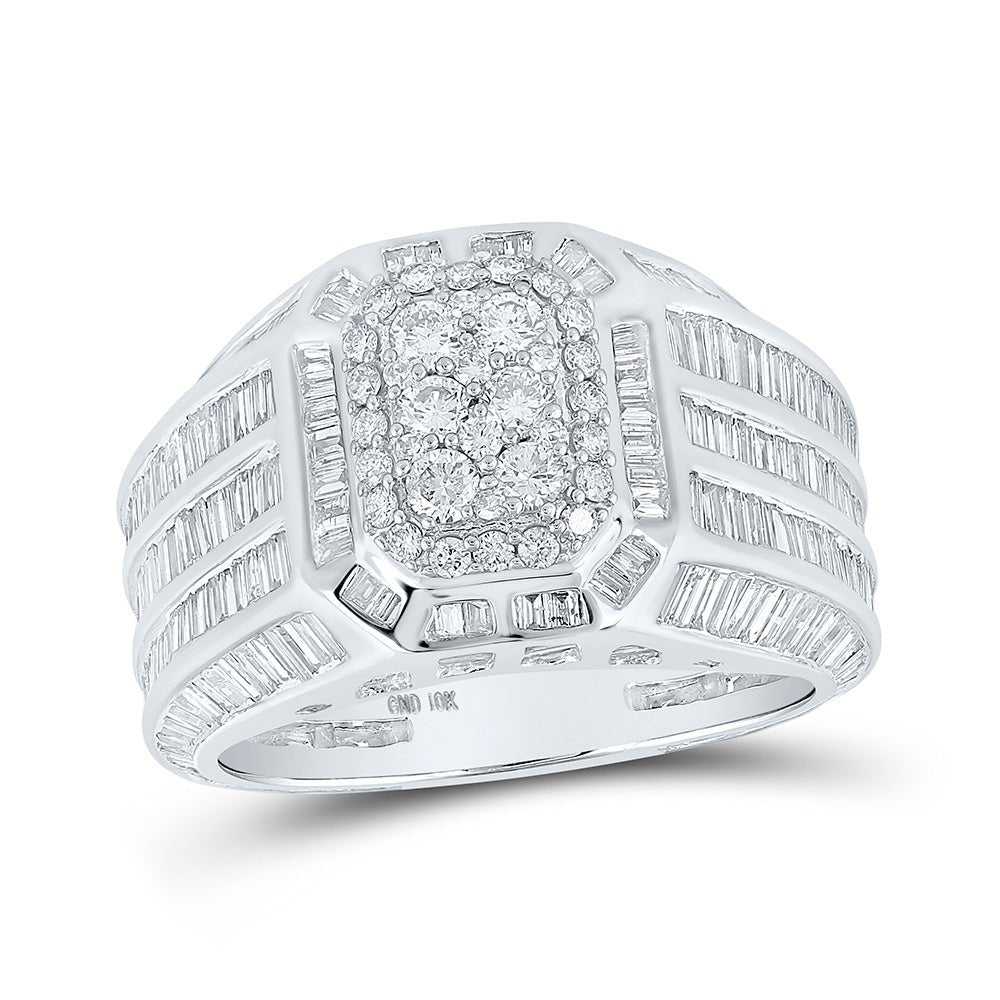 Men's Rings | 10kt White Gold Mens Baguette Diamond Rectangle Cluster Ring 4-3/4 Cttw | Splendid Jewellery GND