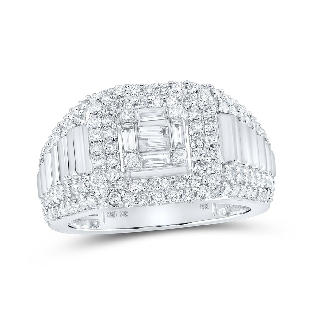 Men's Rings | 10kt White Gold Mens Baguette Diamond Square Ring 1-1/2 Cttw | Splendid Jewellery GND