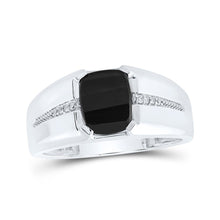 Load image into Gallery viewer, 10kt White Gold Cushion Onyx Diamond Band Ring for Men - 2 Cttw | Splendid Jewellery - Alternate view 1 from Splendid Jewellery