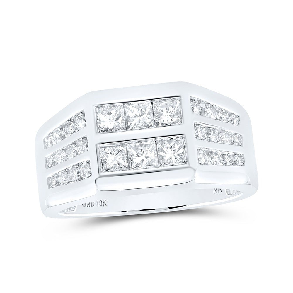 Men's Rings | 10kt White Gold Mens Princess Diamond Band Ring 1-1/2 Cttw | Splendid Jewellery GND