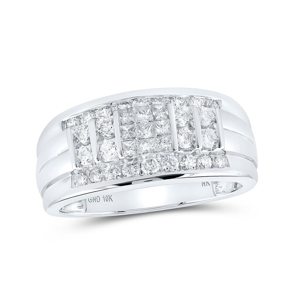 Men's Rings | 10kt White Gold Mens Princess Diamond Band Ring 1 Cttw | Splendid Jewellery GND